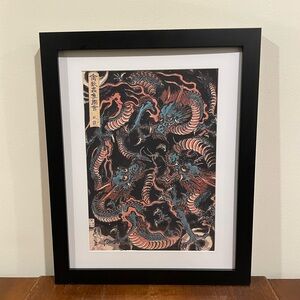 Japanese Water Dragons Framed Print 12x15 Keisai Eisen Ukiyoe Dragon Wall Art